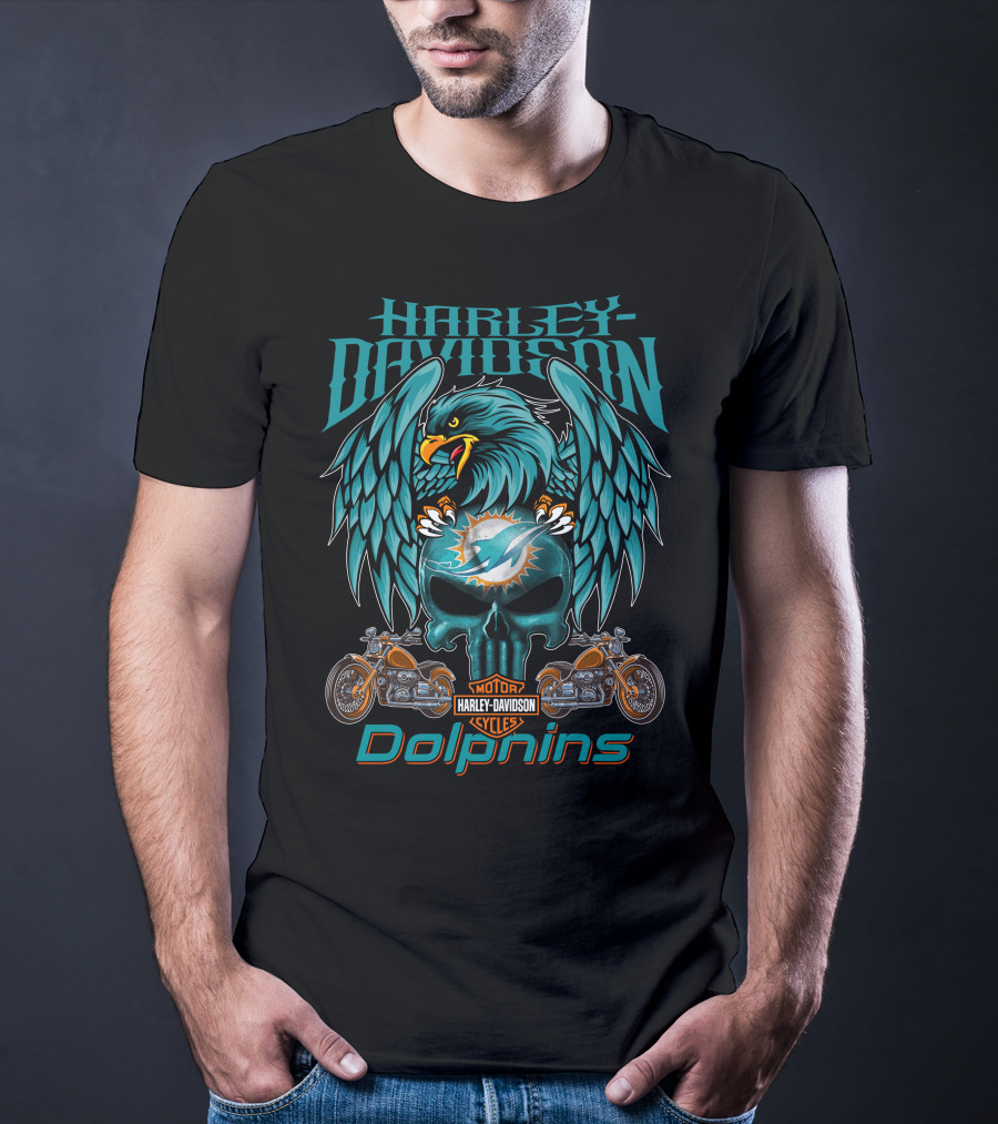 Harley Davidson Motor Cycles Dolphins Miami Dolphins T-Shirt