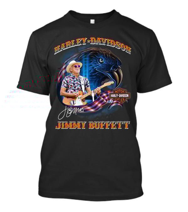 Harley Davidson Jimmy Buffett American Flag Eagle Guitar T-Shirt