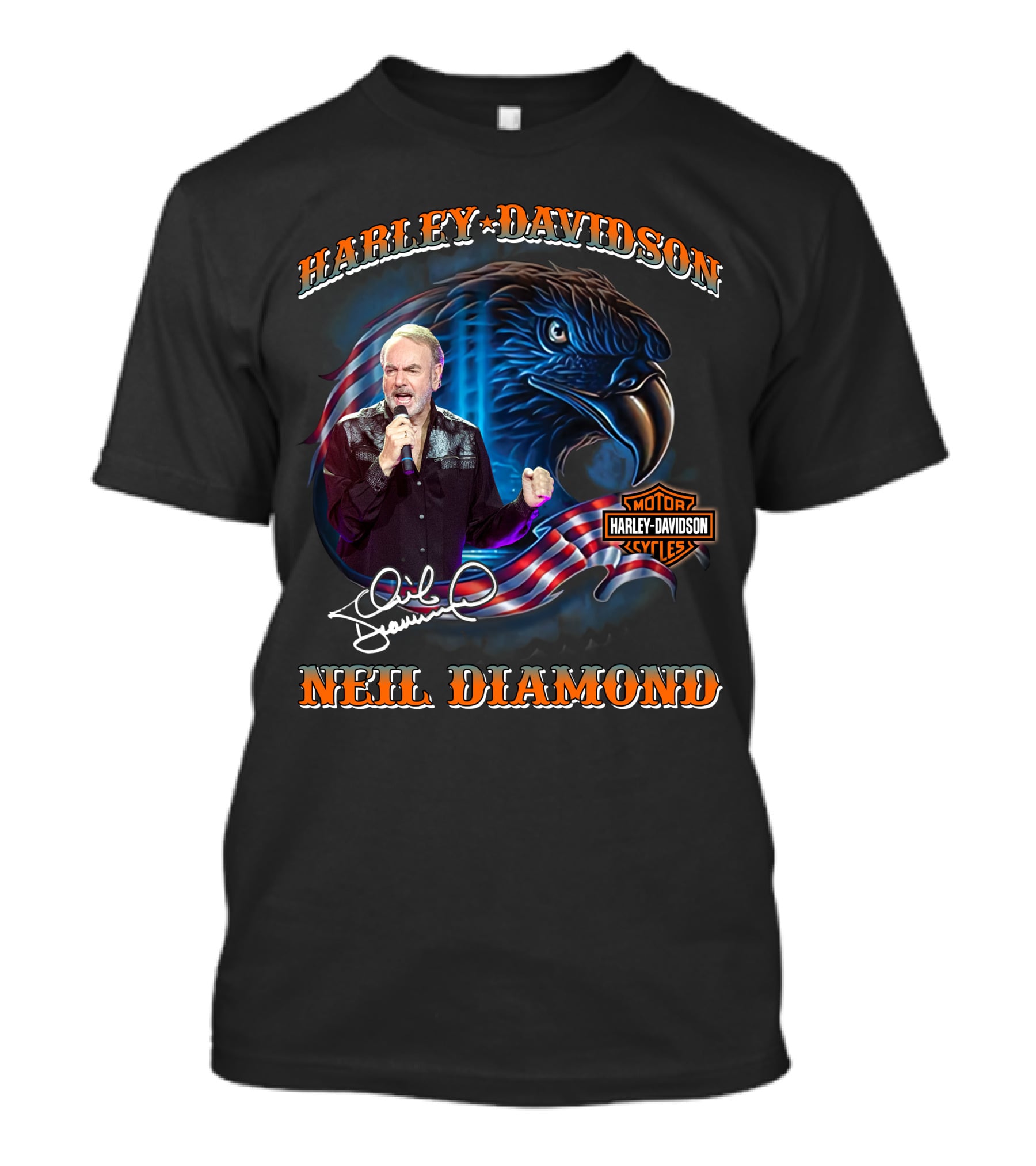Harley Davidson Eagle With Neil Diamond Signature T-Shirt