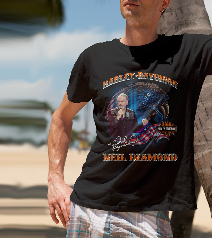 Harley Davidson Eagle With Neil Diamond Signature T-Shirt