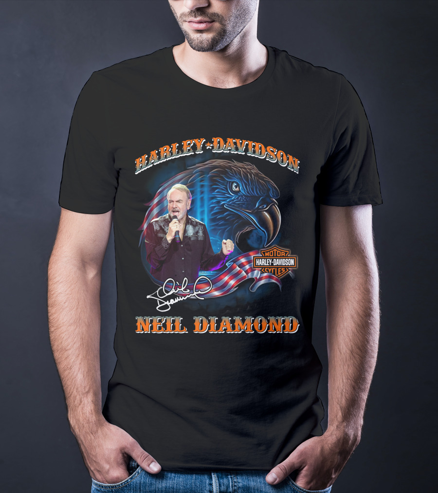 Harley Davidson Eagle With Neil Diamond Signature T-Shirt