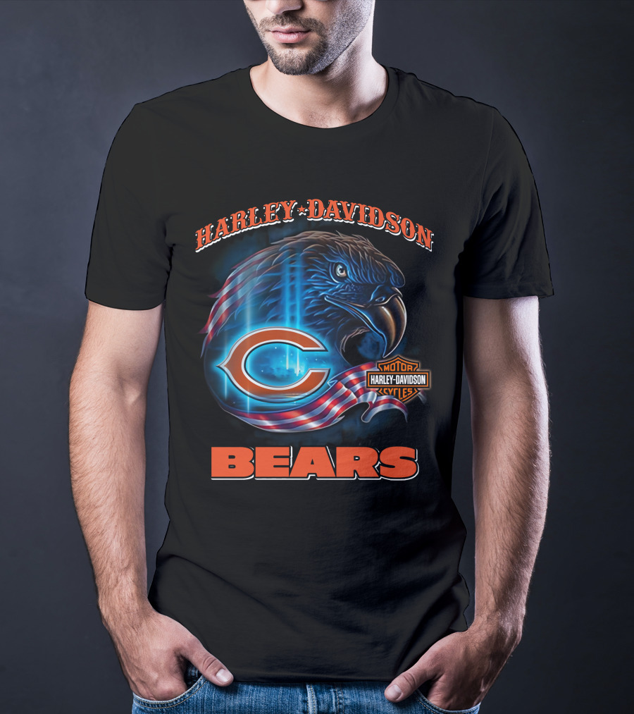 Harley Davidson Chicago Bears Eagle Motorcycle Cycles T-Shirt
