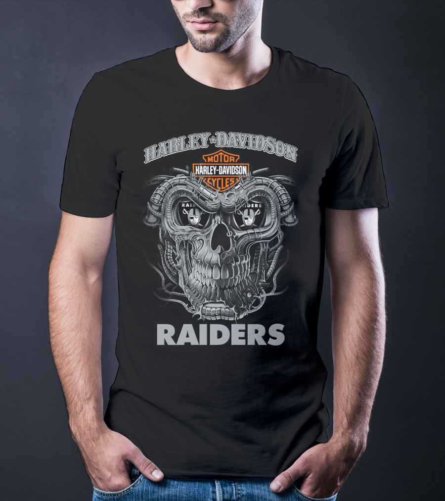 Harley Davidson Motor Cycles Raiders Skull T-Shirt
