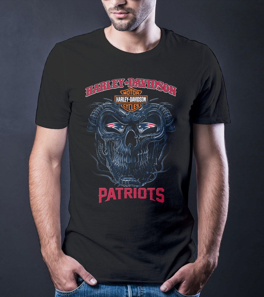Harley Davidson Motorcycles Patriots Skull T-Shirt