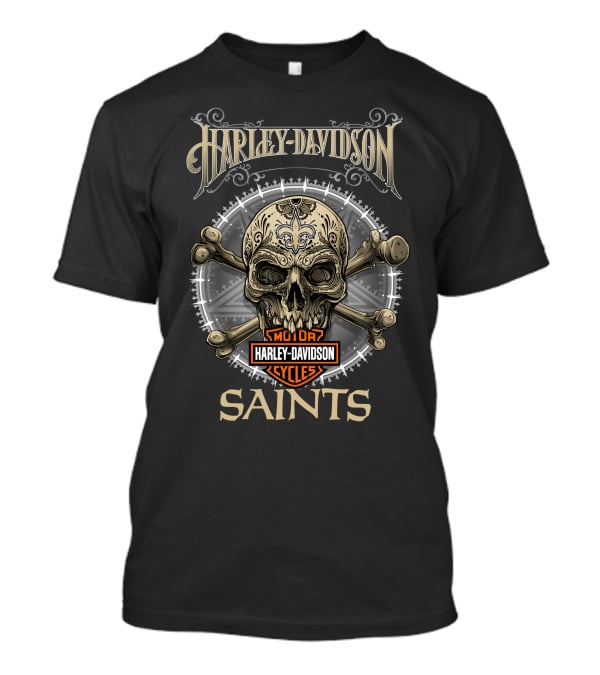 Harley Davidson New Orleans Saints Skull And Crossbones T-Shirt