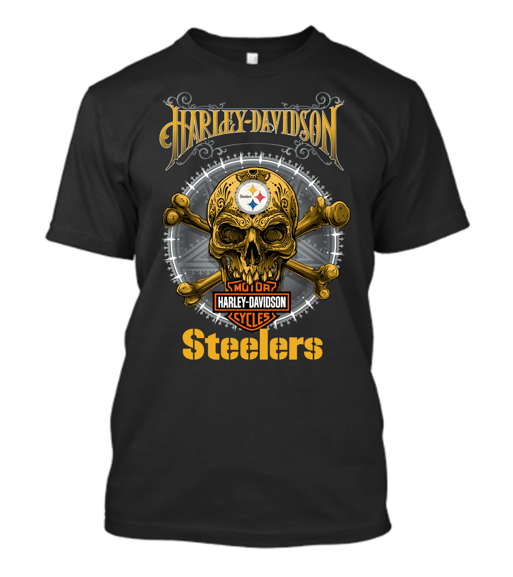 Harley Davidson Steelers Skull Motor Cycles T-Shirt