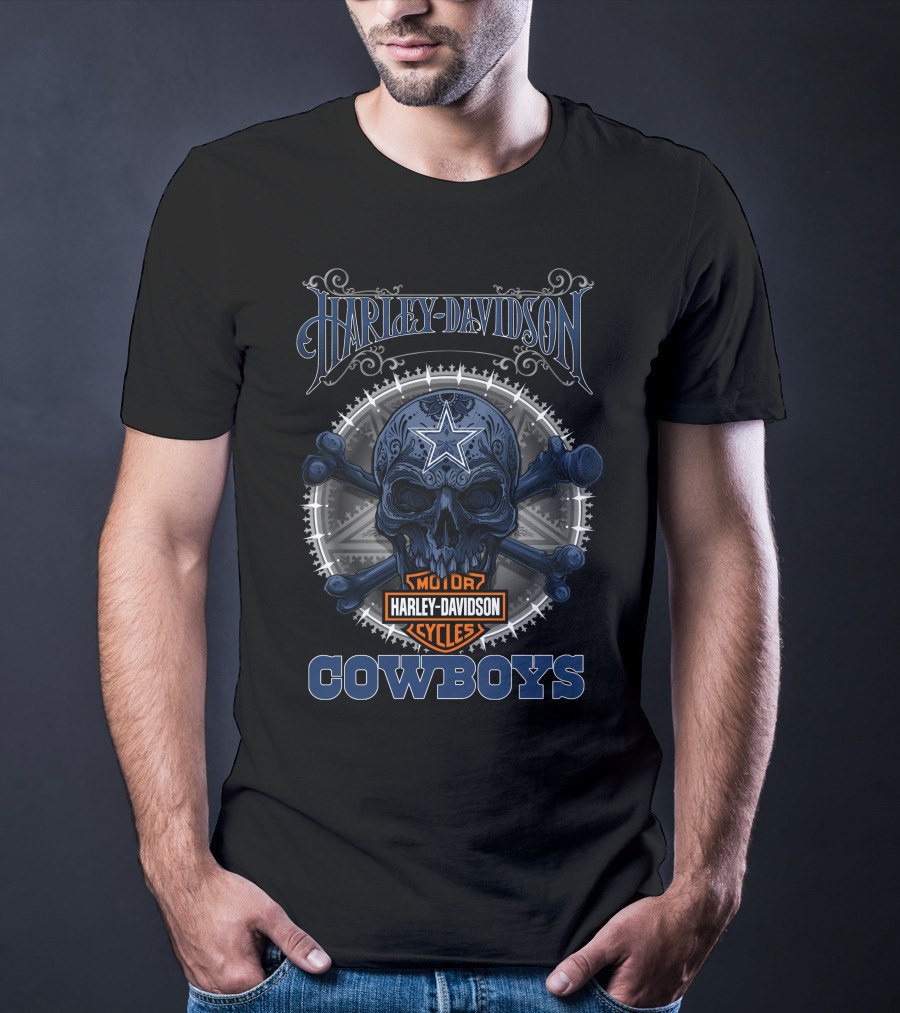 Harley Davidson Dallas Cowboys Skull Art T-Shirt