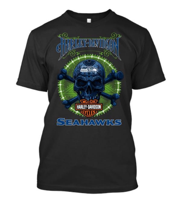 Harley Davidson Motor Cycles Seahawks Skull Hd9 Seattle T-Shirt