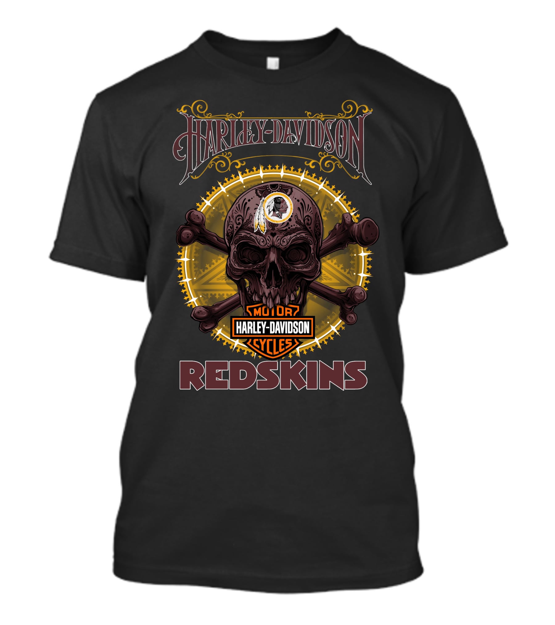 Harley Davidson Redskins Skull And Crossbones T-Shirt