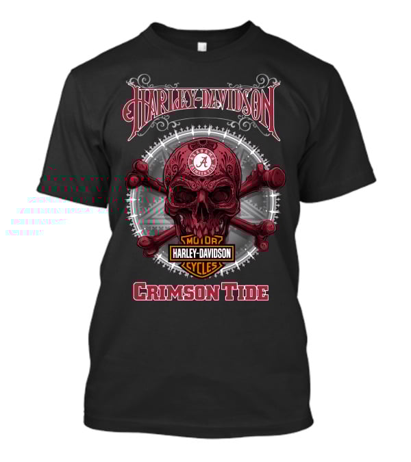 Harley Davidson Alabama Crimson Tide Skull Crossbones Ncaa T-Shirt