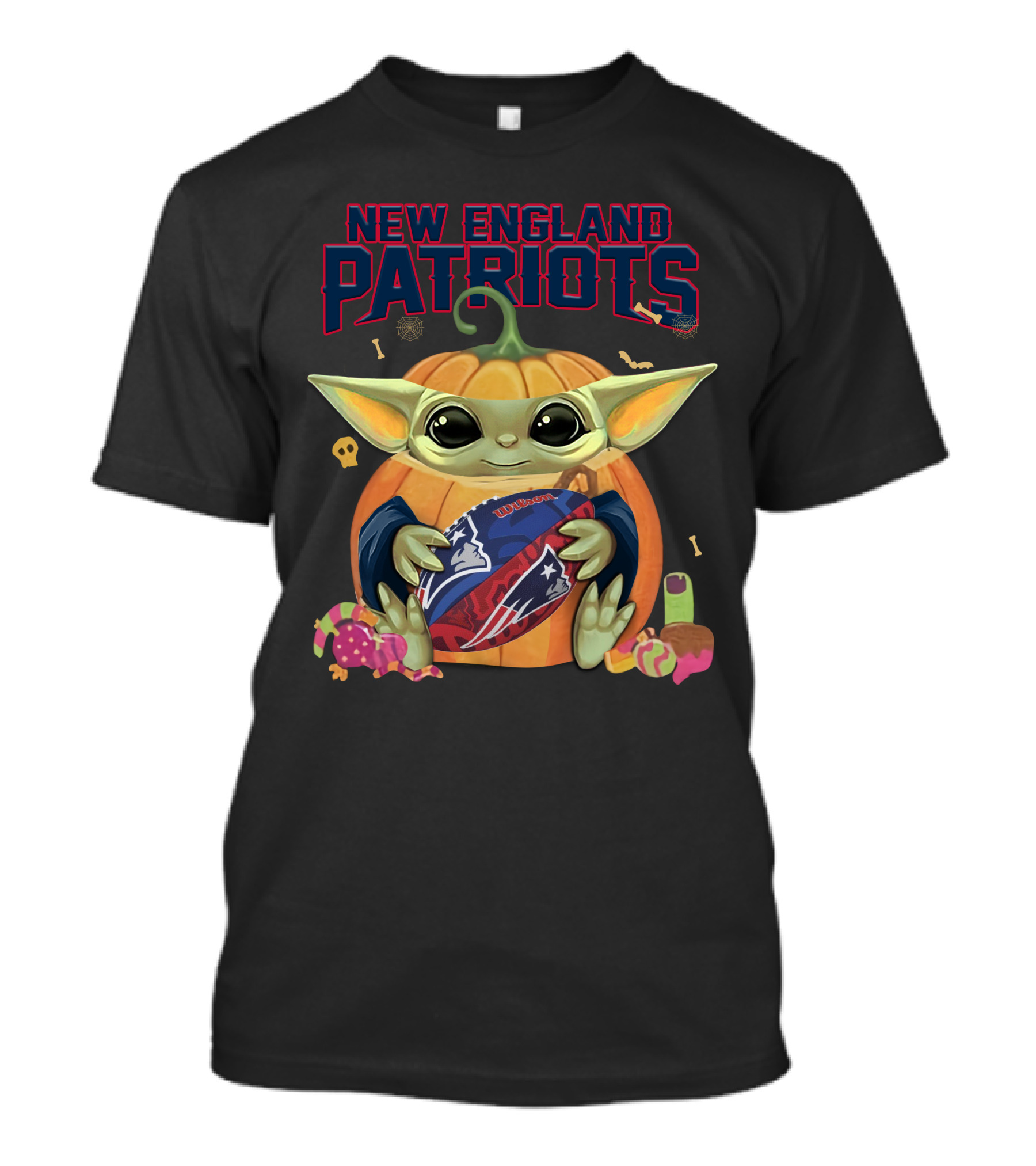 New England Patriots Nfl Football Baby Yoda Pumpkin Halloween T-Shirt
