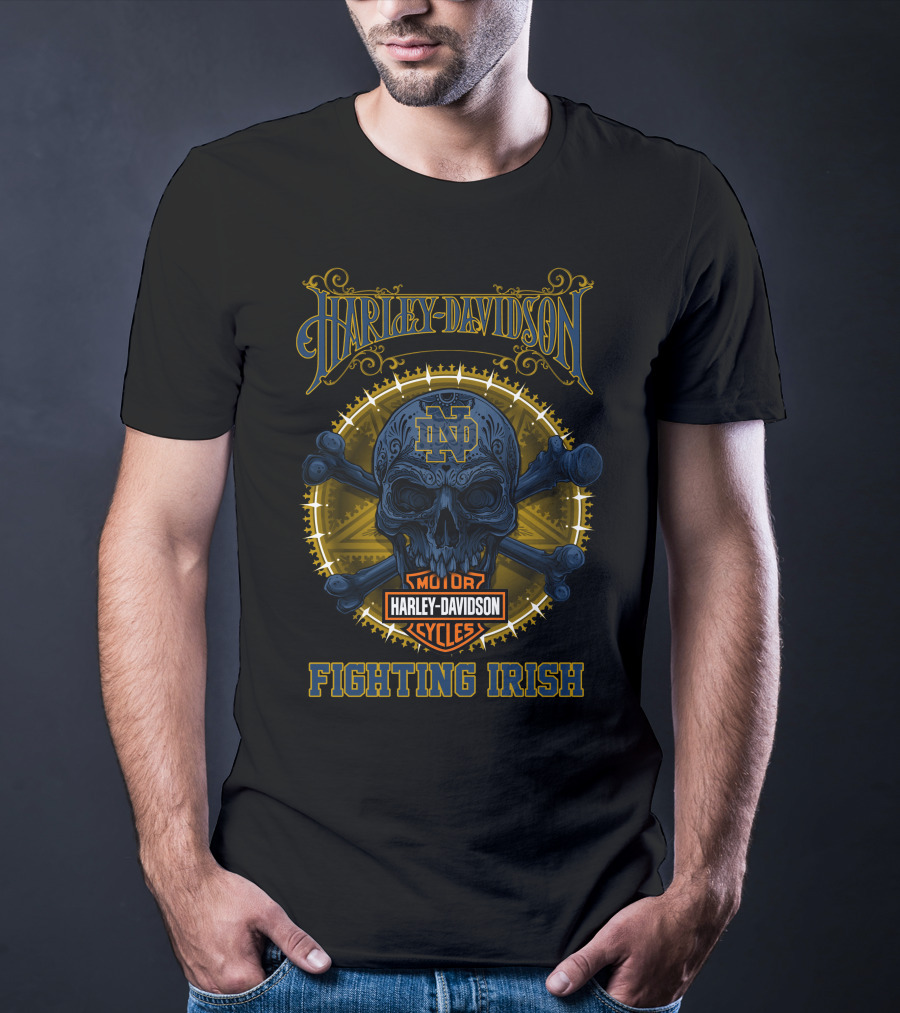 Harley Davidson Notre Dame Fighting Irish Skull Nd Motor Cycles T-Shirt