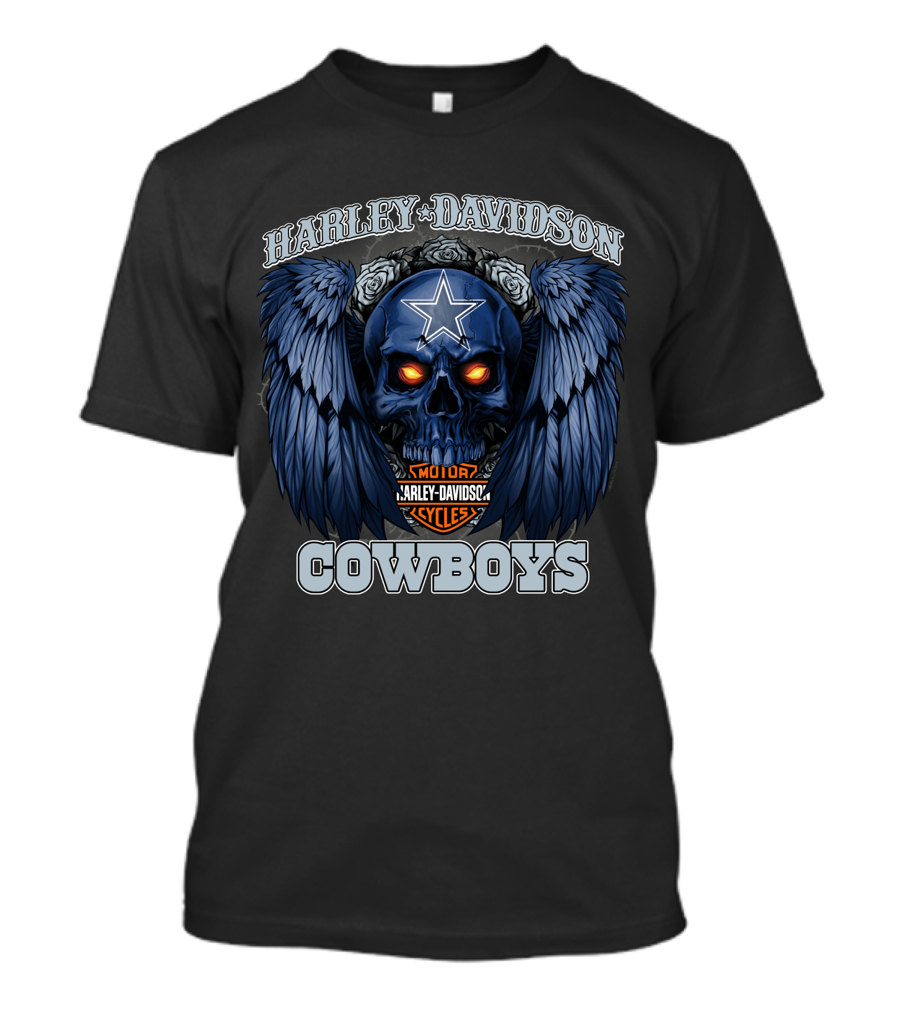 Harley Davidson Cycles Cowboys Skull With Wings And Star T-Shirt