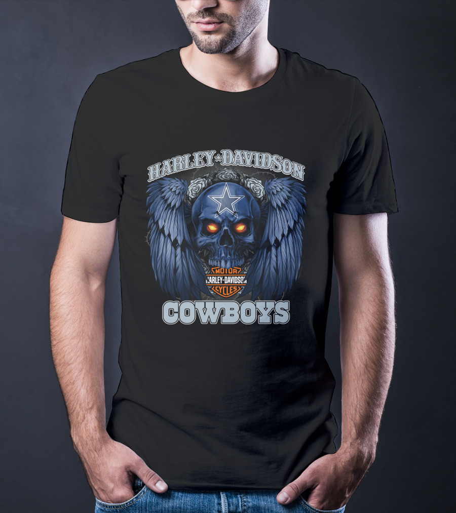 Harley Davidson Cycles Cowboys Skull With Wings And Star T-Shirt
