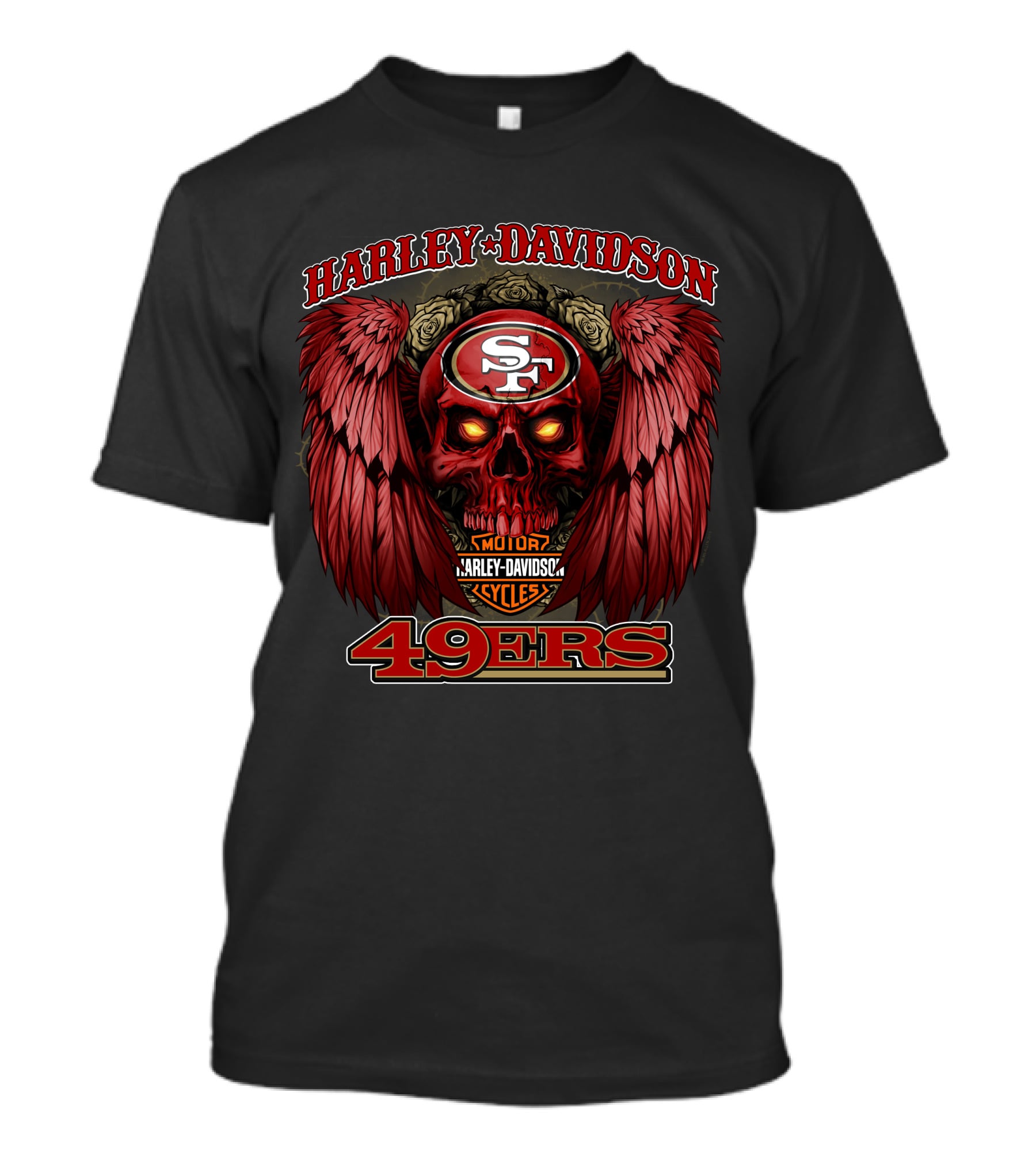 Harley Davidson San Francisco 49ers Sf Motorcycles Skull Wings T-Shirt