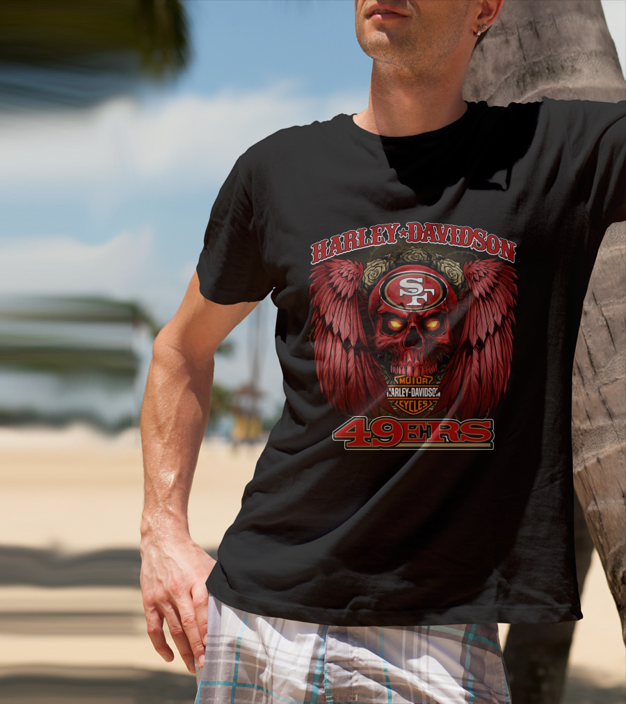 Harley Davidson San Francisco 49ers Sf Motorcycles Skull Wings T-Shirt