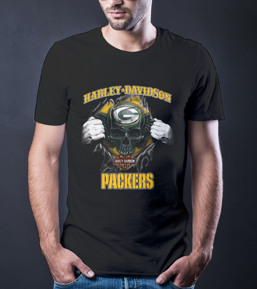 Harley Davidson Green Bay Packers Skull Cycles T-Shirt