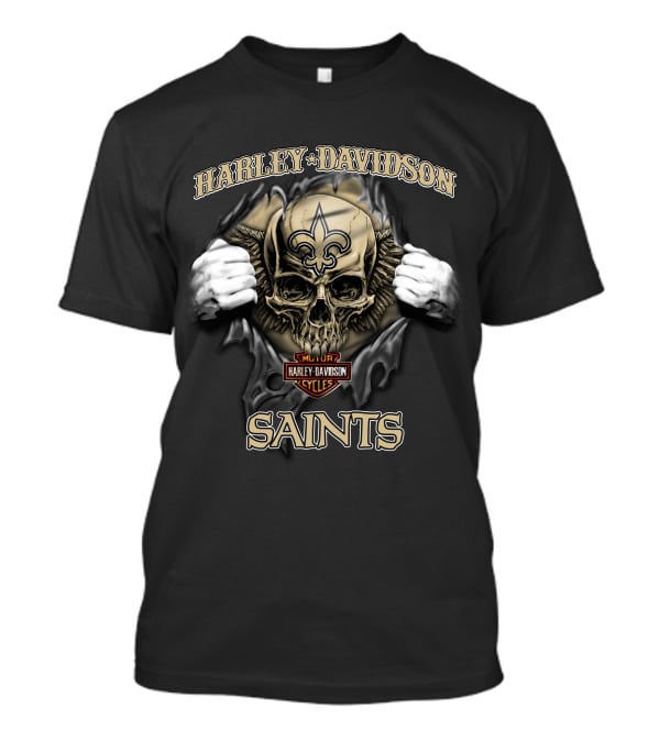 Harley Davidson Saints Skull Nfl New Orleans T-Shirt
