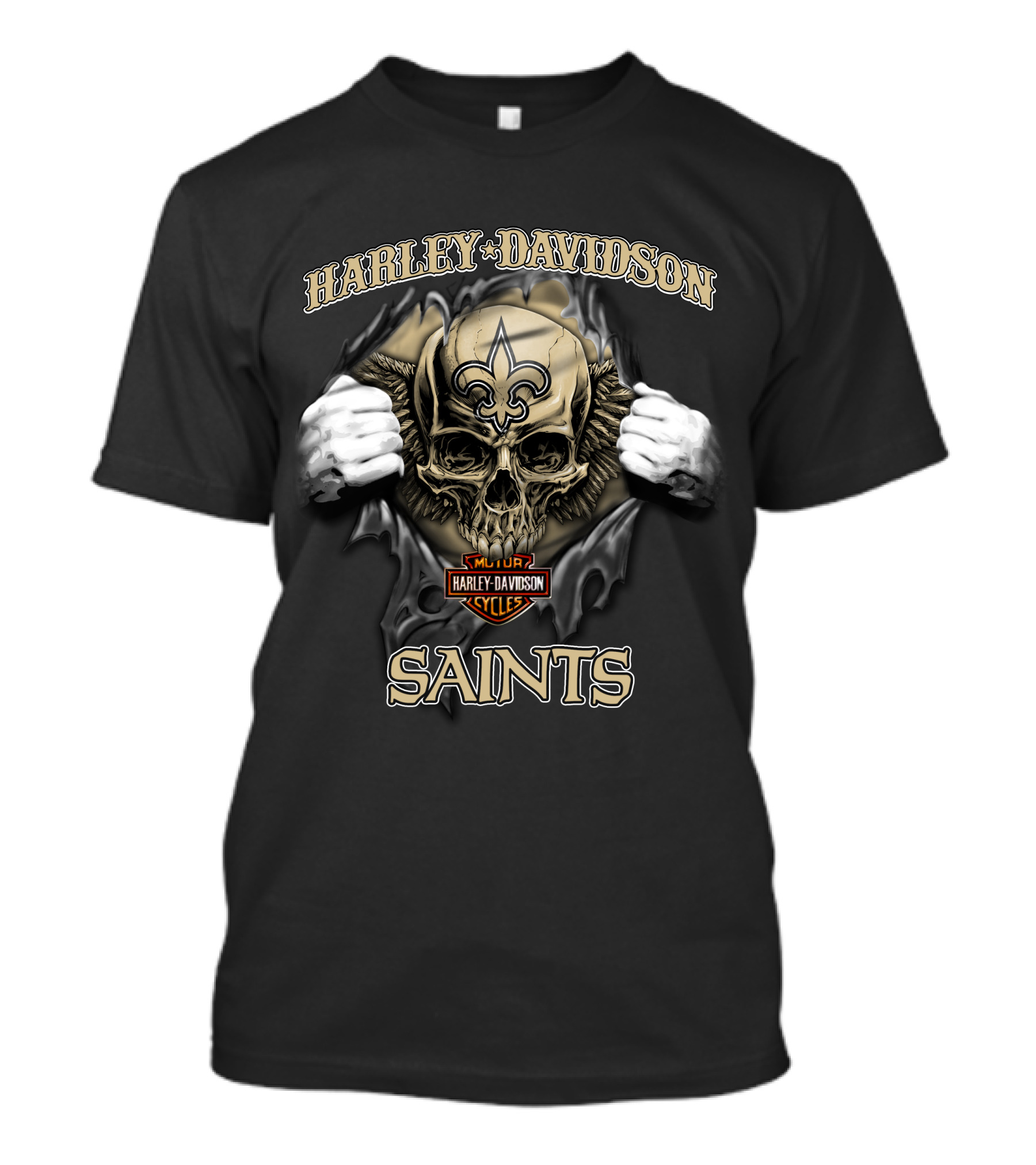 Harley Davidson Skull New Orleans Saints Nfl Major Cycles T-Shirt