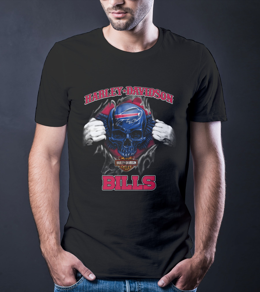 Harley Davidson Nfl Buffalo Bills Skull T-Shirt