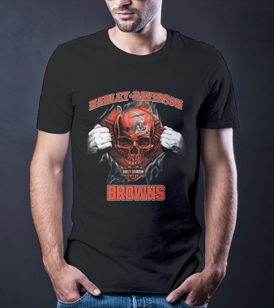 Harley Davidson Skull Cleveland Browns Nfl Major Cycles T-Shirt