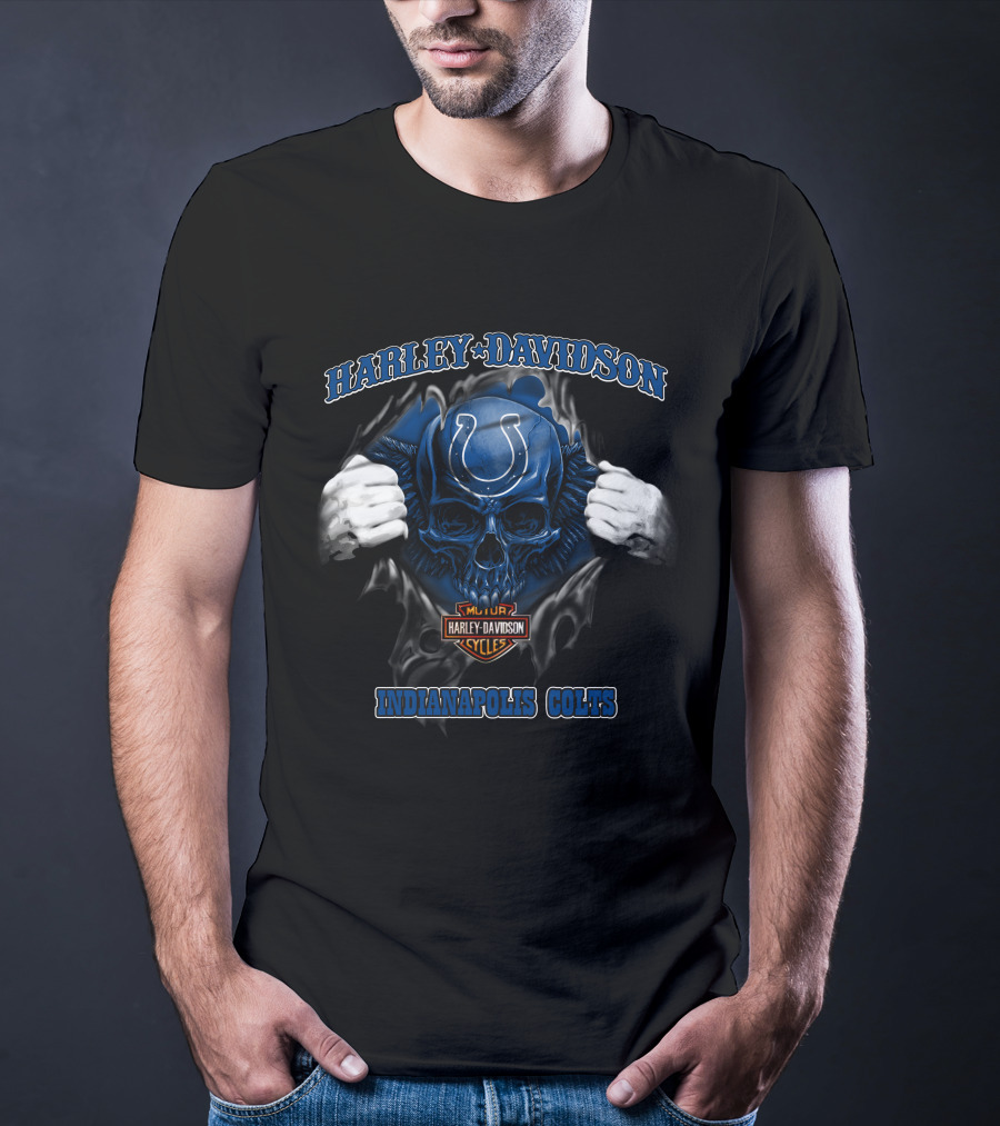 Harley Davidson Nfl Skull Indianapolis Colts T-Shirt