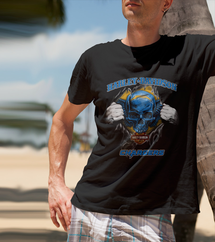Harley Davidson Chargers Skull Nfl Los Angeles T-Shirt
