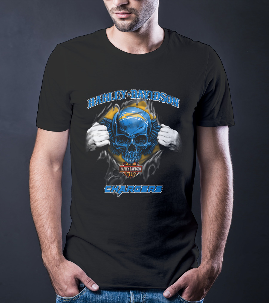 Harley Davidson Chargers Skull Nfl Los Angeles T-Shirt