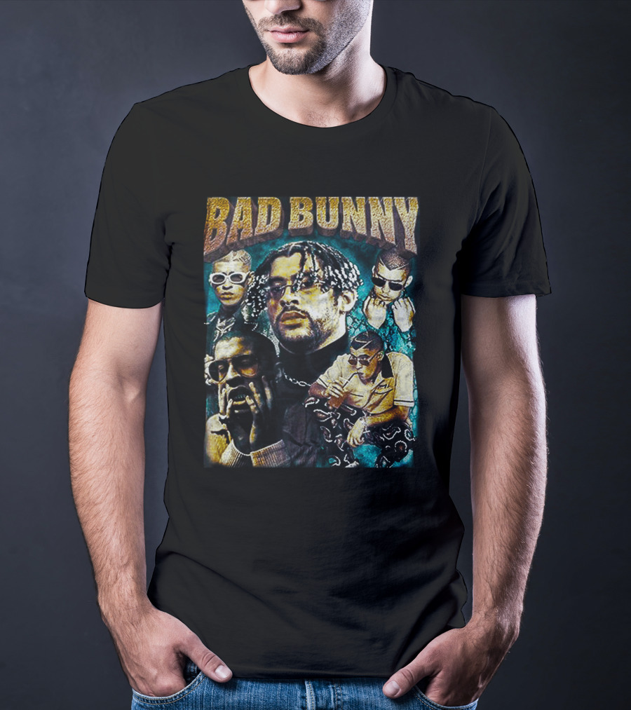 BAD BUNNY Multi-Image Portrait Collage Fan T-Shirt