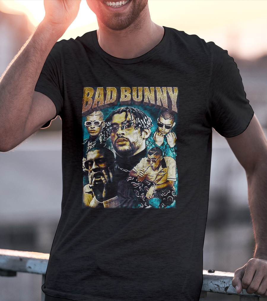 BAD BUNNY Multi-Image Portrait Collage Fan T-Shirt
