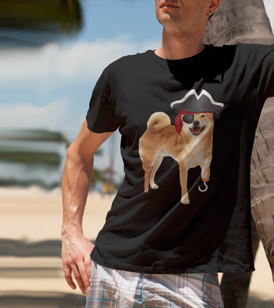 Shiba Inu Pirate With Hook And Peg Leg For Halloween Dog Lovers T-Shirt
