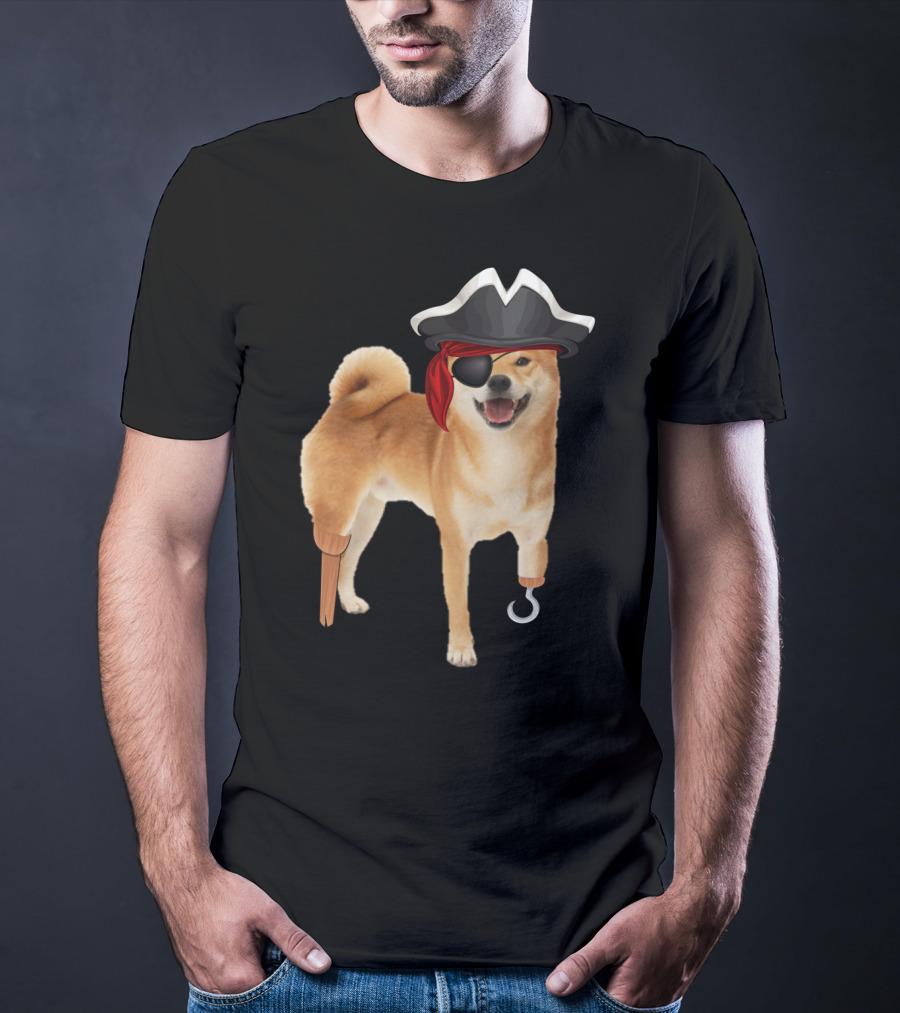 Shiba Inu Pirate With Hook And Peg Leg For Halloween Dog Lovers T-Shirt