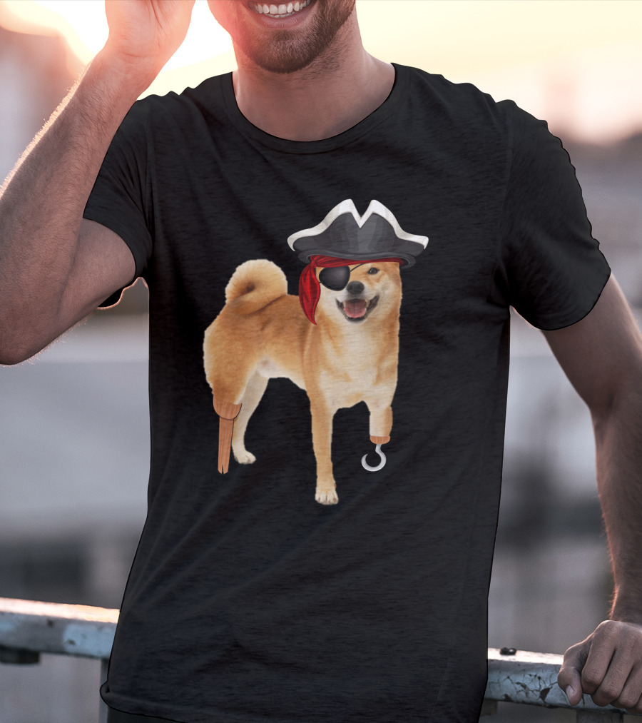 Shiba Inu Pirate With Hook And Peg Leg For Halloween Dog Lovers T-Shirt