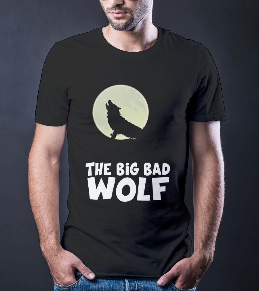 The Big Bad Wolf Howling At Moon With Flying Bat Halloween T-Shirt