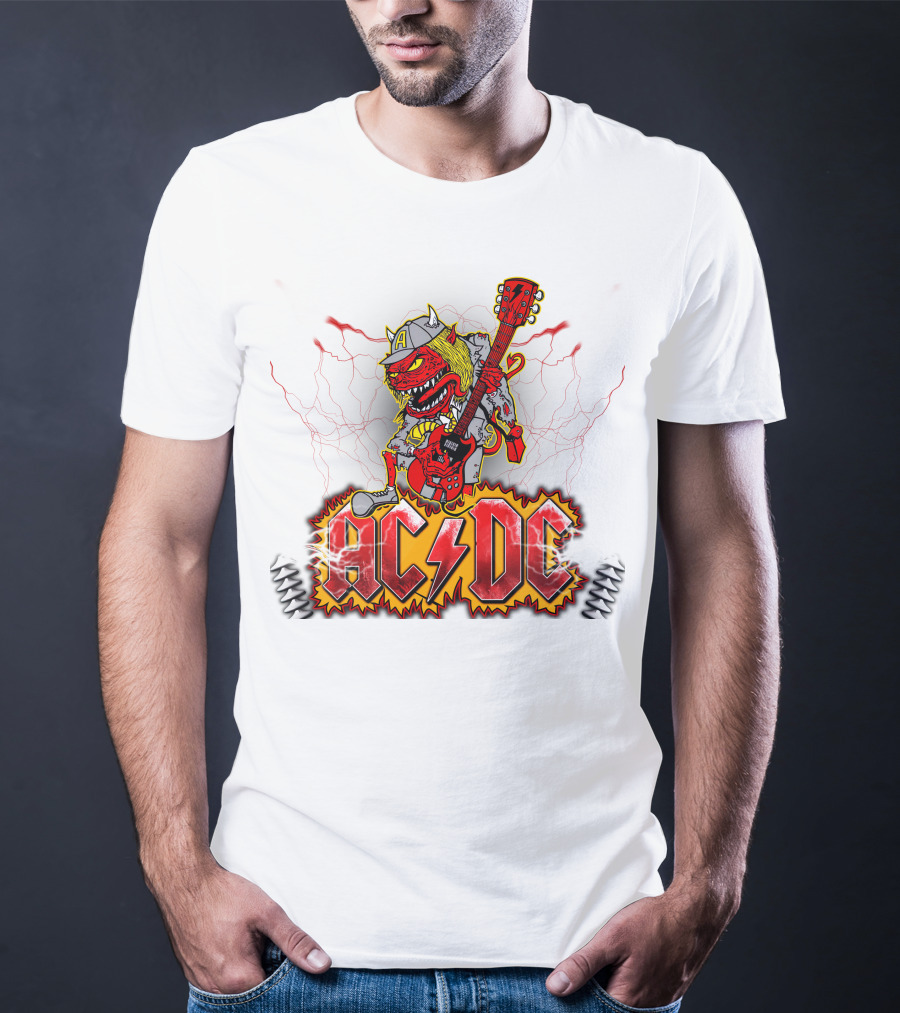 AC DC Fan Logo With Rock Devil Playing Guitar T-Shirt