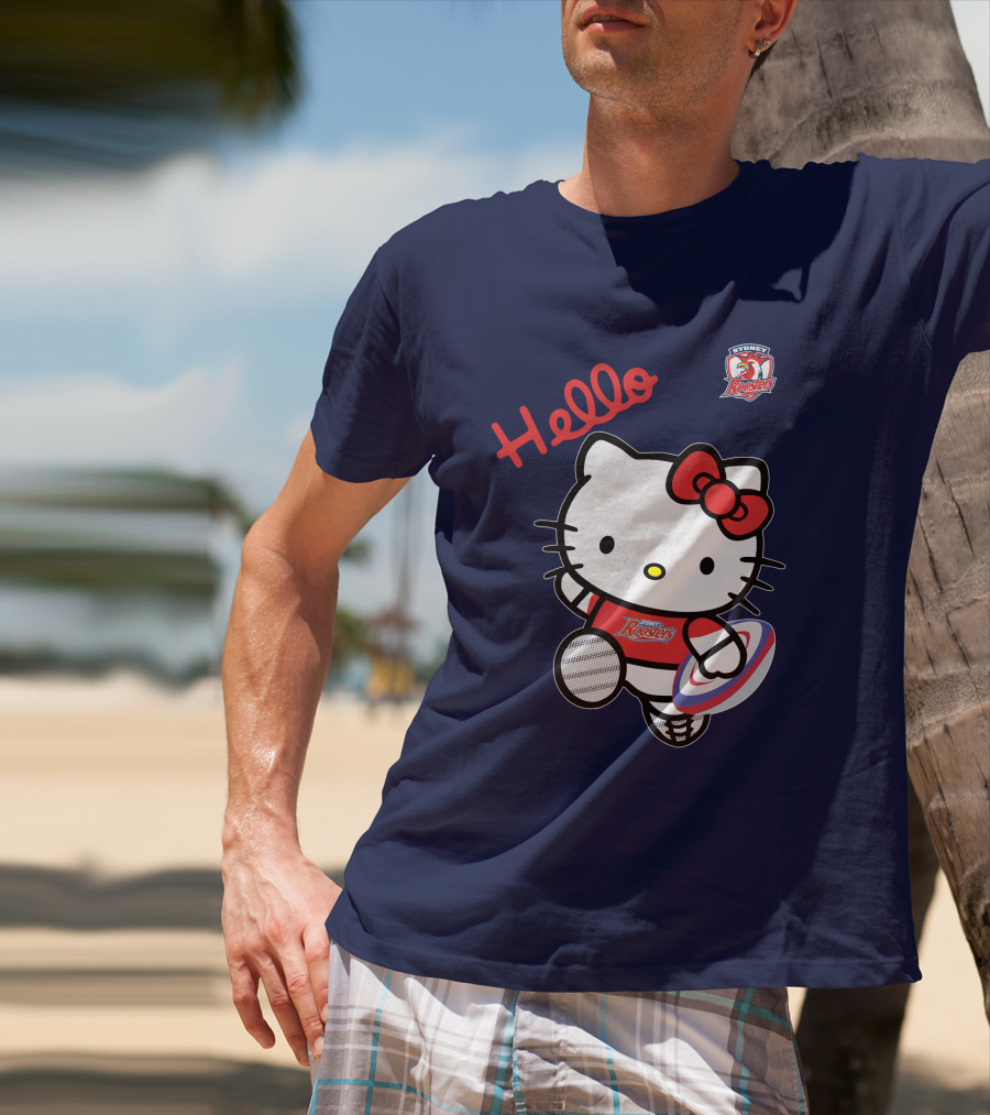 Hello Kitty Sydney Roosters NRL001 Red Bow Rugby Character T-Shirt
