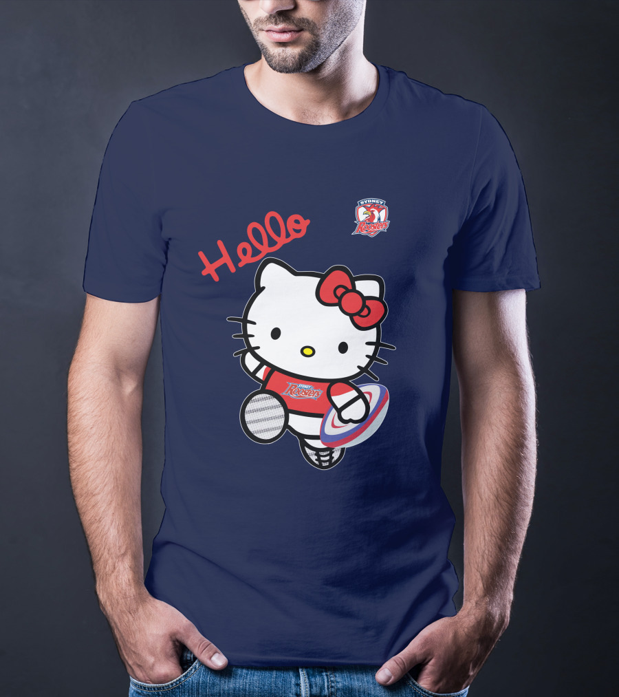 Hello Kitty Sydney Roosters NRL001 Red Bow Rugby Character T-Shirt