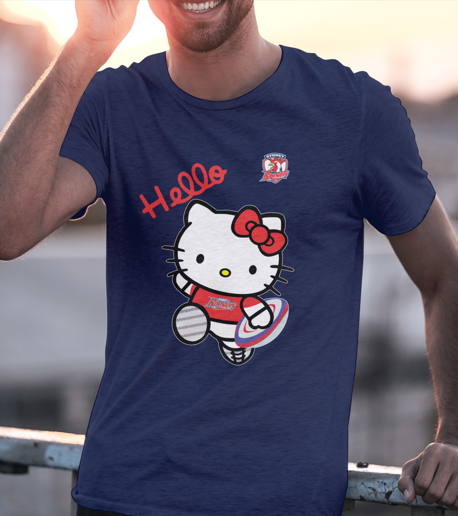 Hello Kitty Sydney Roosters NRL001 Red Bow Rugby Character T-Shirt