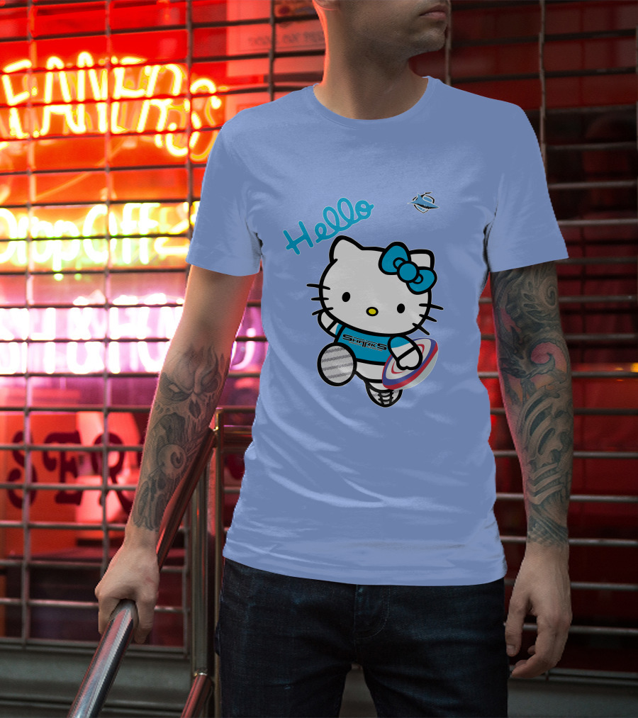 NRL1005 Cronulla Sutherland Sharks Hello Kitty Rugby Player T-Shirt