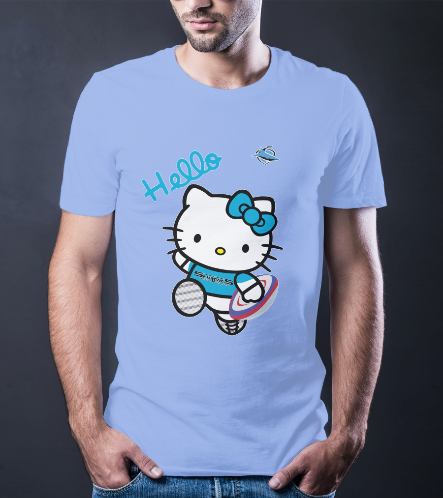 NRL1005 Cronulla Sutherland Sharks Hello Kitty Rugby Player T-Shirt