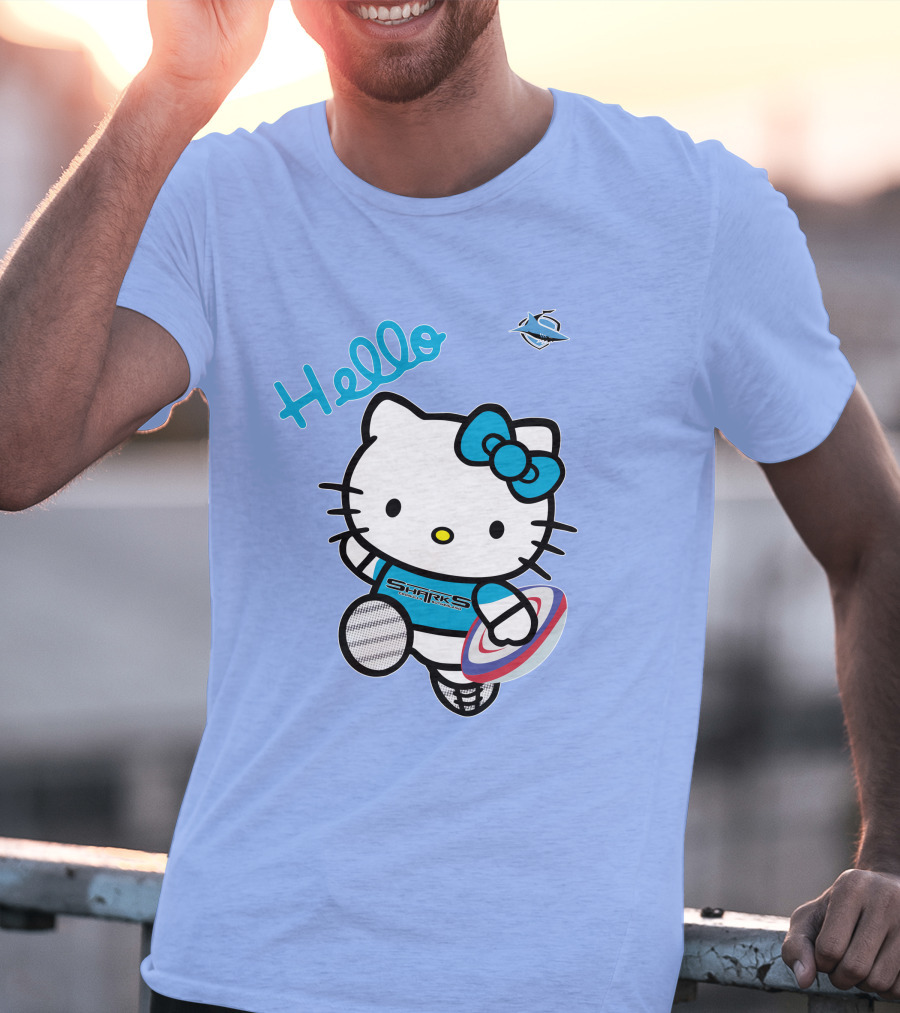 NRL1005 Cronulla Sutherland Sharks Hello Kitty Rugby Player T-Shirt