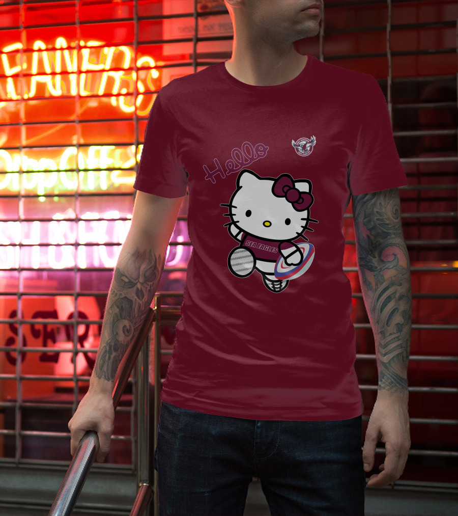 NRL1007 Manly Warringah Sea Eagles Hello Kitty Rugby Fan T-Shirt