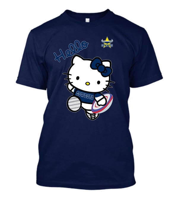 Hello Kitty North Queensland Cowboys Crossover With Rugby Ball T-Shirt