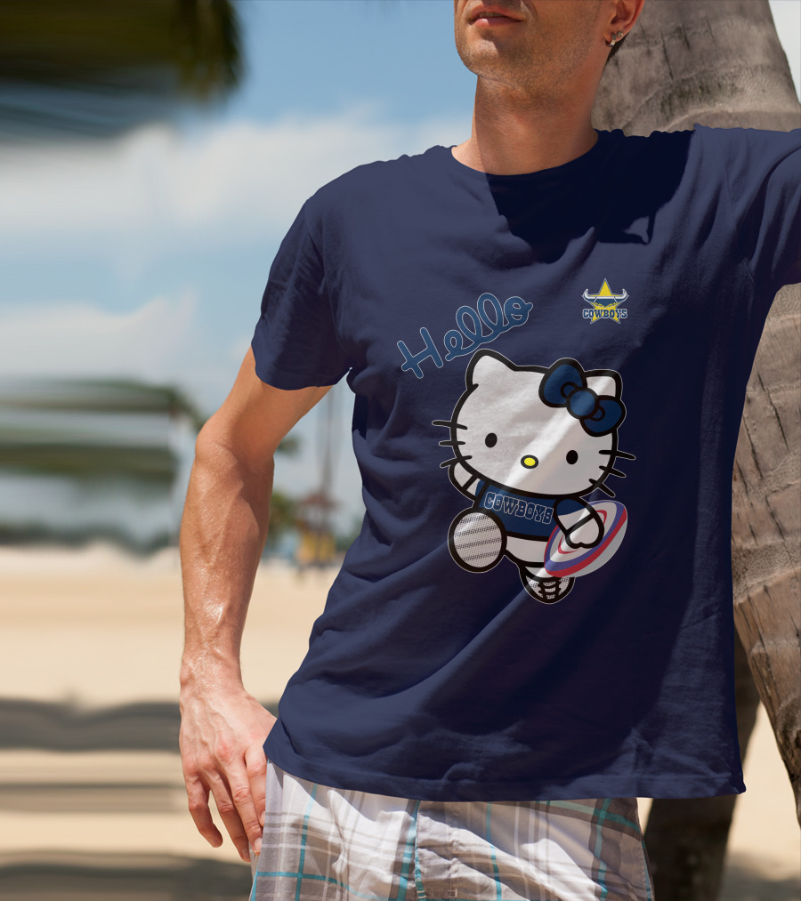 Hello Kitty North Queensland Cowboys Crossover With Rugby Ball T-Shirt