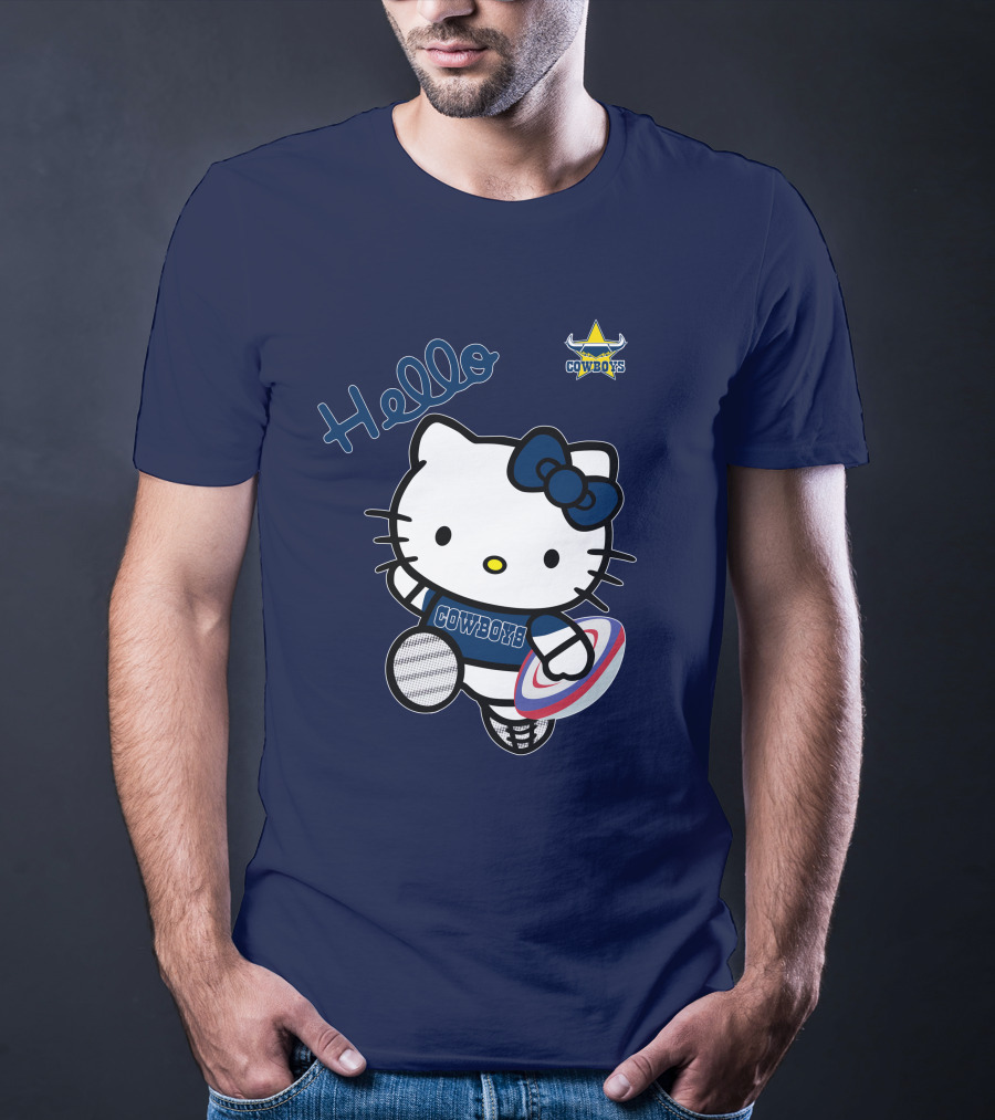 Hello Kitty North Queensland Cowboys Crossover With Rugby Ball T-Shirt