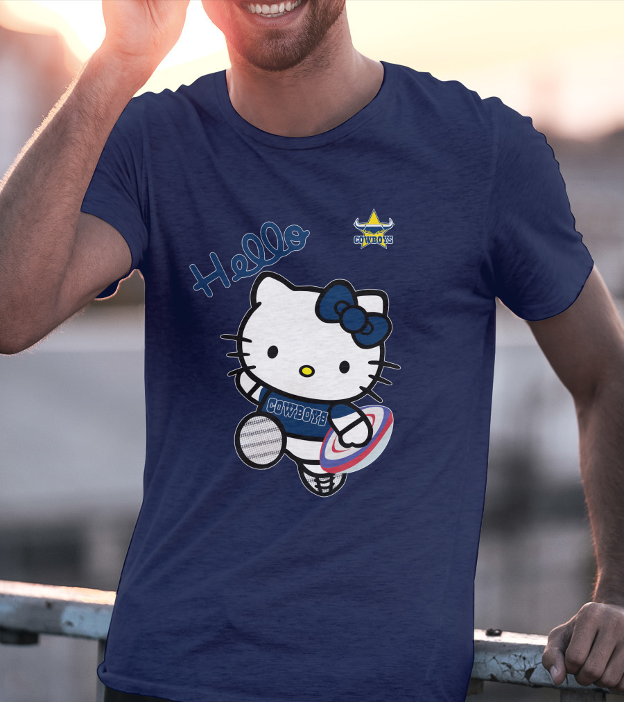 Hello Kitty North Queensland Cowboys Crossover With Rugby Ball T-Shirt