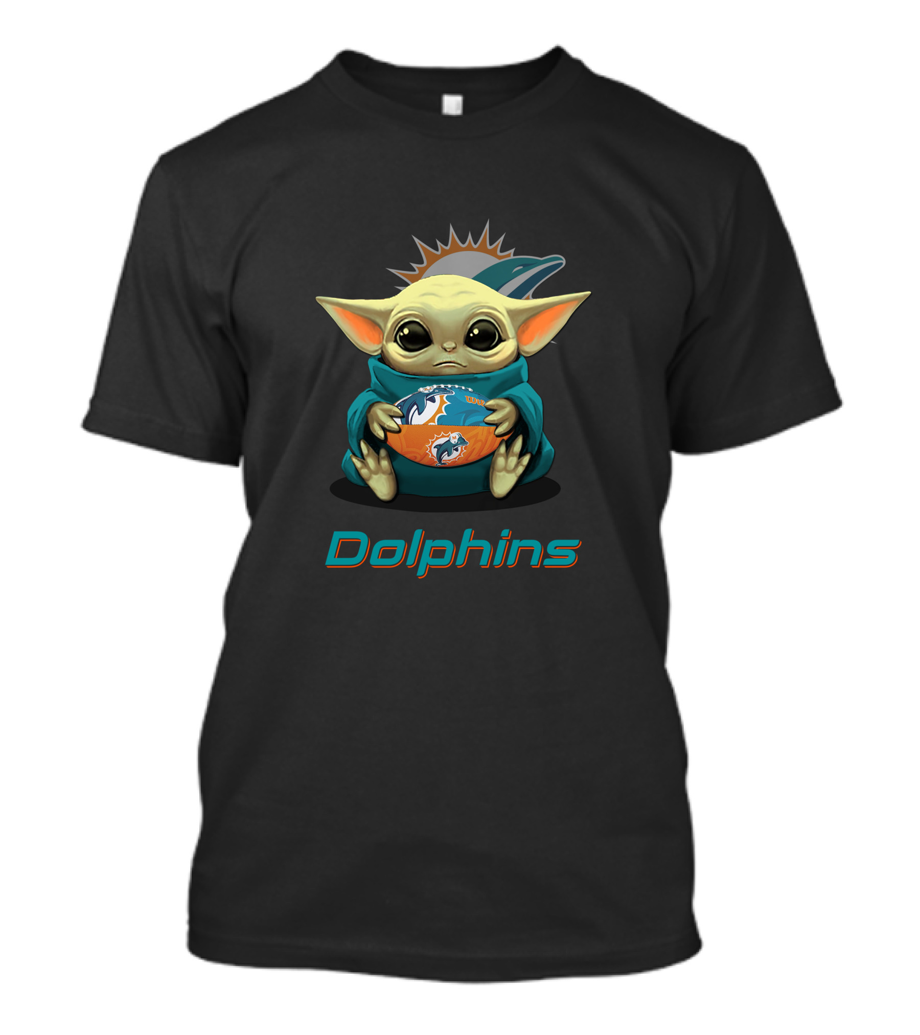 Miami Dolphins Baby Yoda Holding Dolphins Football T-Shirt