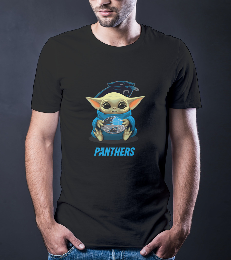 Carolina Panthers Baby Yoda Holding Football With Panthers T-Shirt