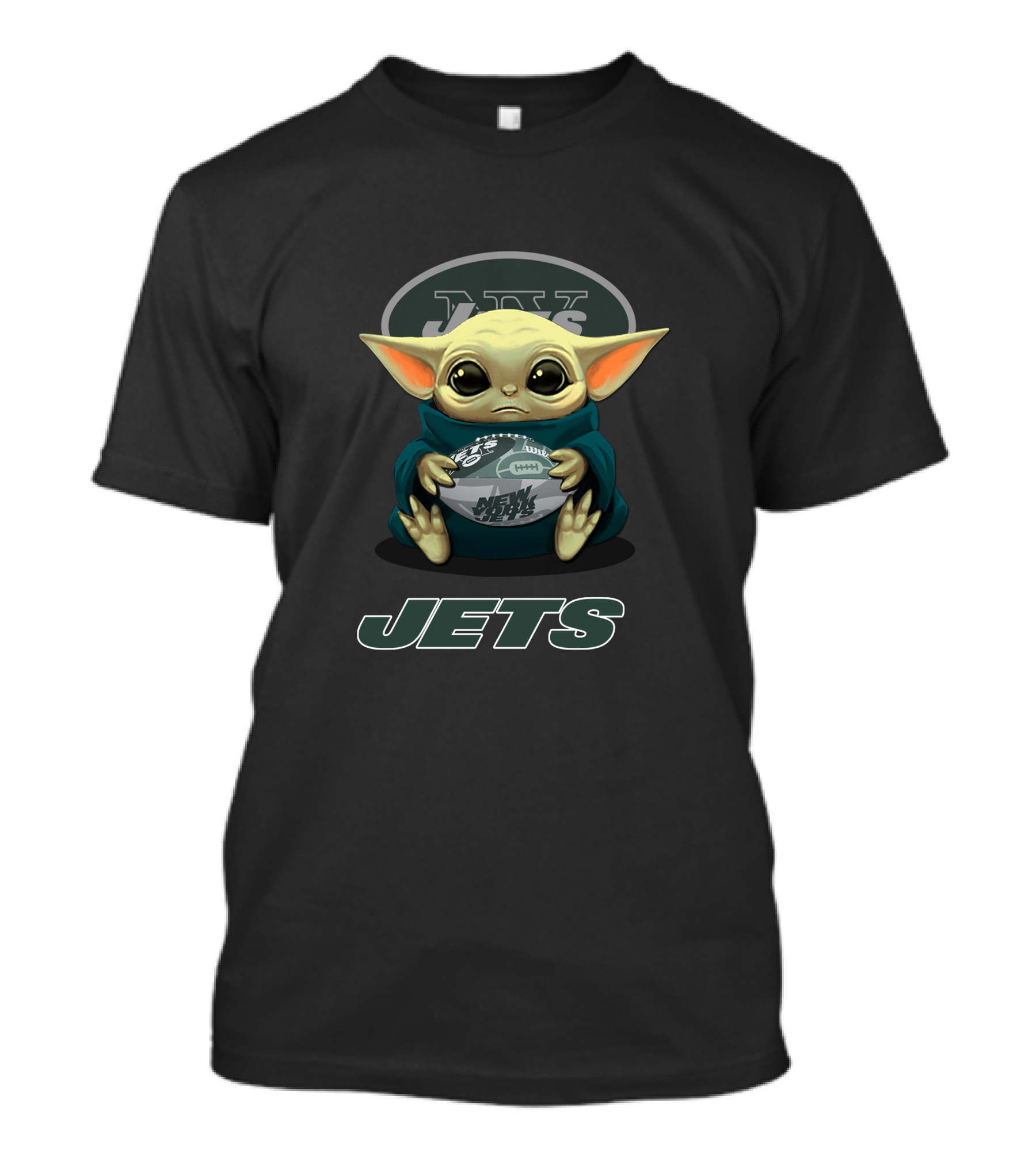 New York Jets Baby Yoda Holding Football T-Shirt