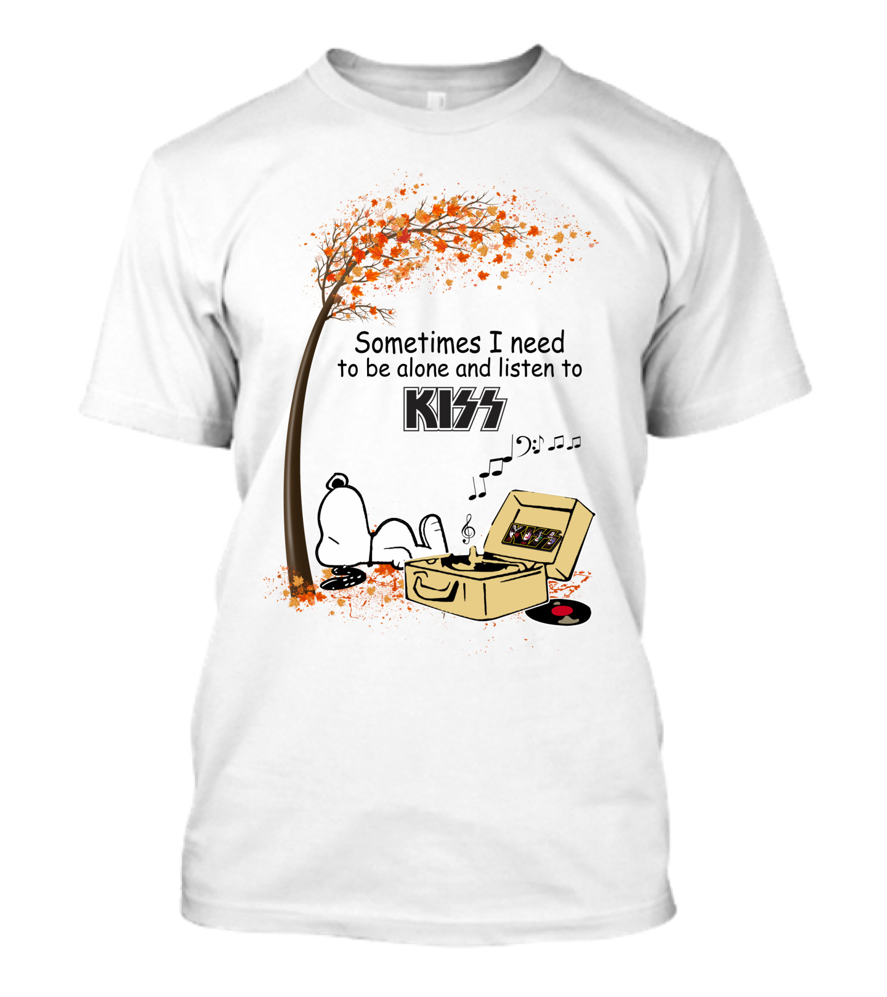 Sometimes I Need To Be Alone Listen To Kiss Snoopy Record Player Autumn Leaves T-Shirt